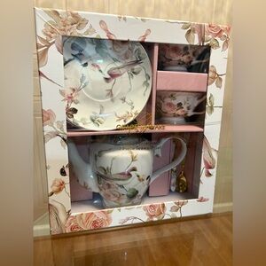 Grace Teaware Set Cottage Rose & Birds Magnolia Garden 7 Piece Fine Porcelain